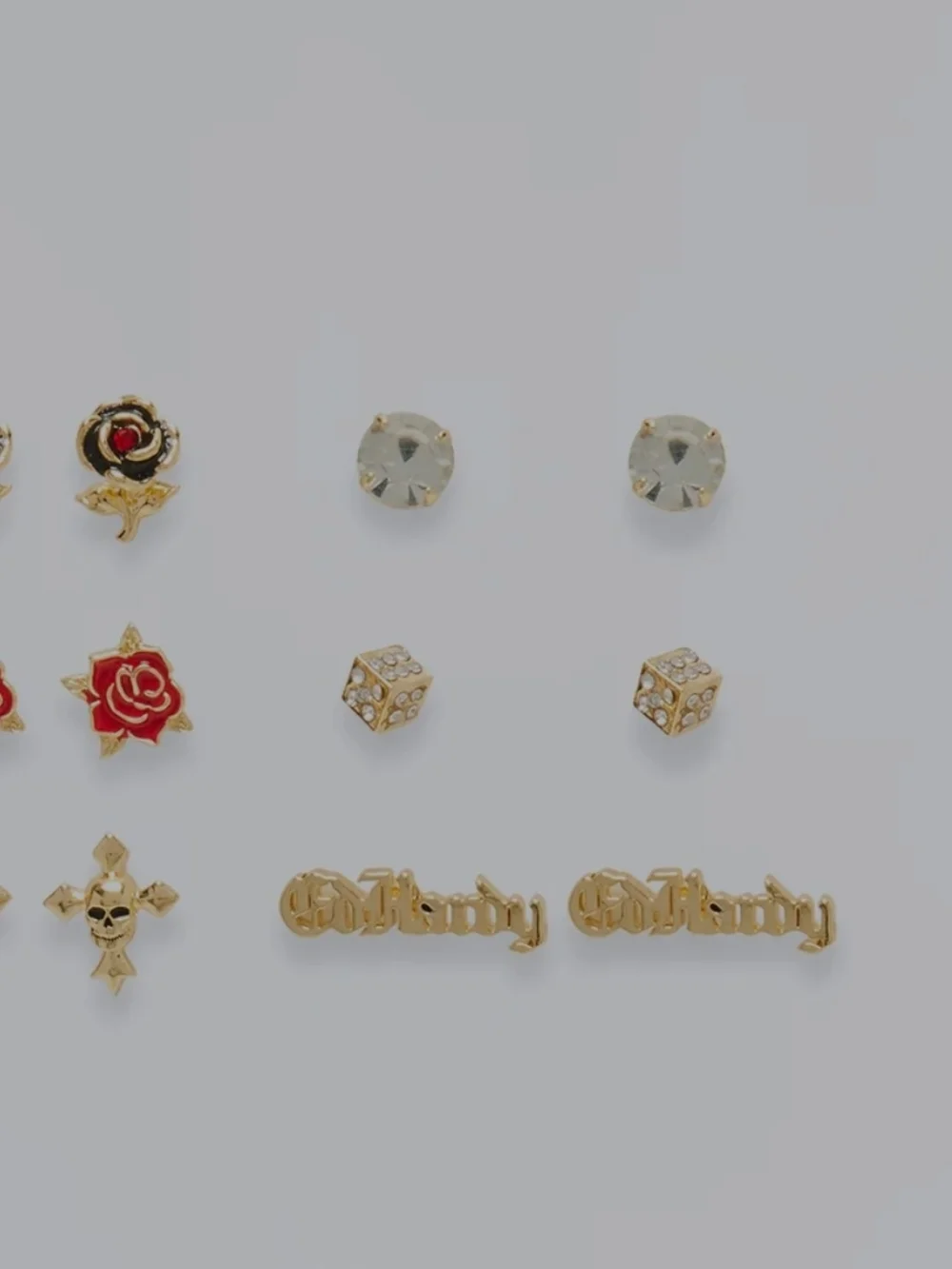 Ed Hardy Stud Earrings Set of 9 - Black & Pink Accents - Picture 6 of 7
